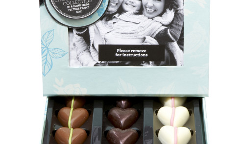 Finest Belgian Chocolate Heart Collection in a Hand Made Picture Frame Box